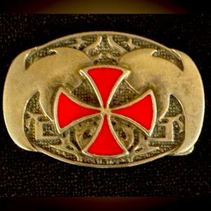 Red Iron Cross W/Intricate Design - Belt Buckle